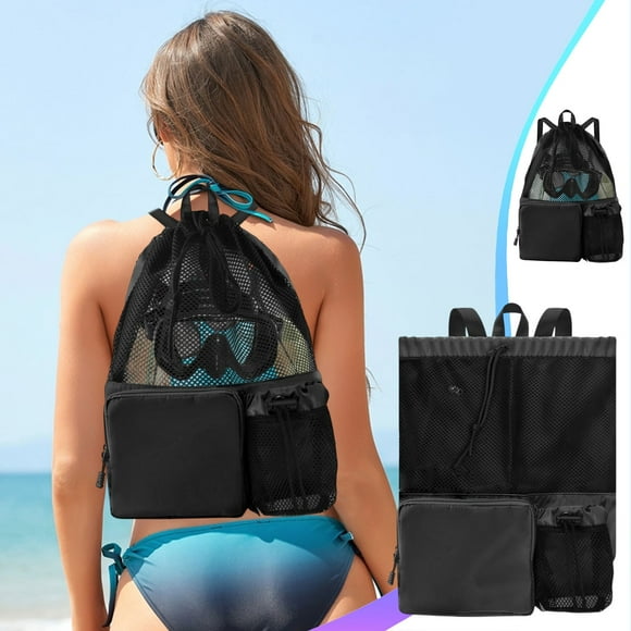 Swimming Bag, Mesh Drawstring Backpack with Wet Compartment, Beach Gym Sack for Aquatic Fitness Gear and Towels, Ventilated Storage
