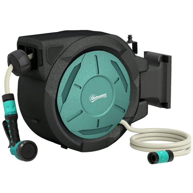 Outsunny Retractable Hose Reel, 1/2 in x 65ft Garden Hose Reel, Blue