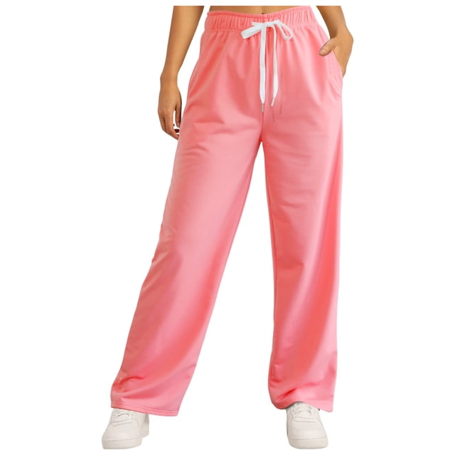 Pantalones deportivos con forro polar para mujer: pantalones joggers de cintura alta y pierna recta ancha con bolsillos, pantalones de yoga para entrenamientos informales, diseño con cintura elásti