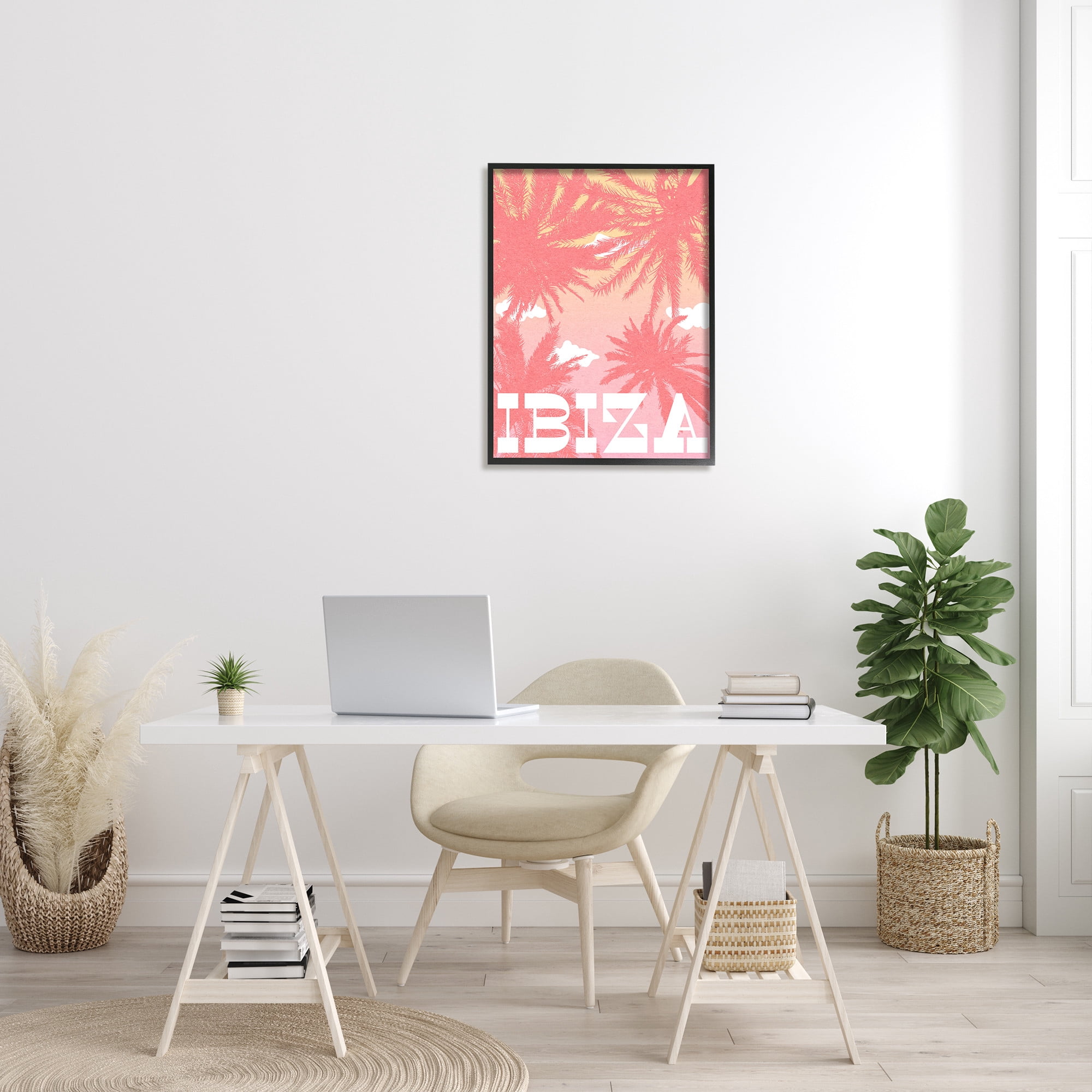 Stupell Industries Tropical Ibiza Palm Trees Graphic Art Black Framed Art Print Wall Art, Design by Daphne Polselli