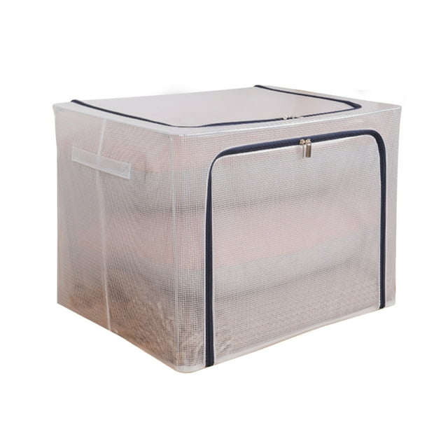 Foldable Mesh Storage Box, Transparent Steel Frame, Spacious Nylon Mesh, Portable Compact Design, For Home Office, 24x18x12 Inches, Heavy-Duty Steel Reinforcement, Mesh通风, Multi-Purpose Organizer,