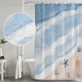 thumbnail image 5 of Extra Long Shower Curtain 72x84 Inch, Blue Summer Beach Shower Curtain Waterproof Bathroom Decor, Coastal Waves Ocean Starfish Conch Fabric Bath Curtain Set Accessories with Hooks, 5 of 7