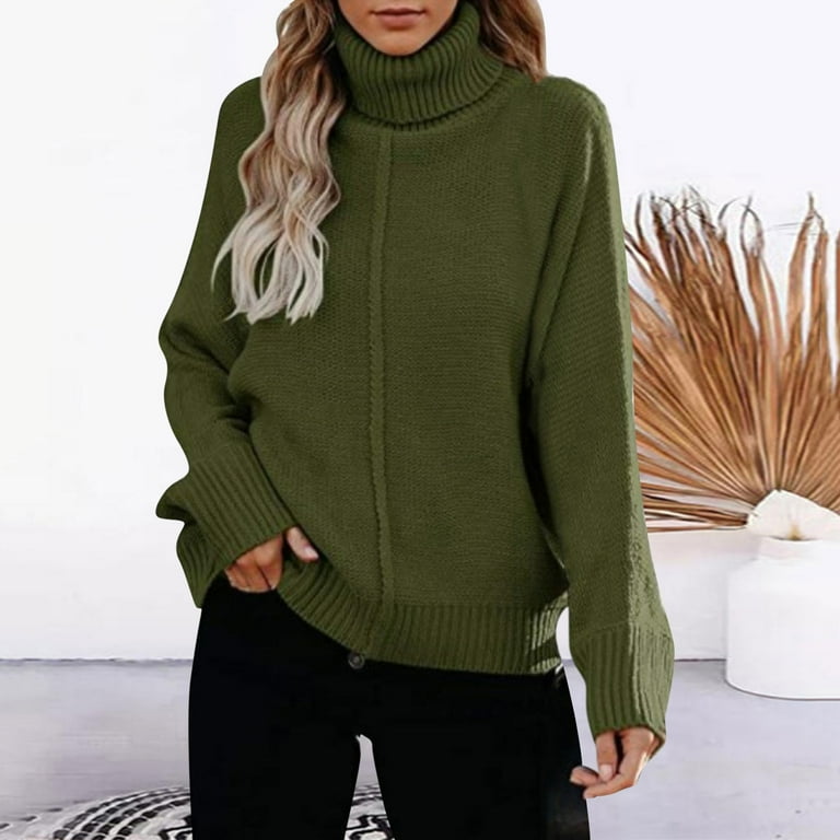 JDEFEG Tall Size Sweaters Women Turtleneck Sweaters Long Sleeve Casual Oversized Pullover Sweater Knit Tops Sweaters Pullover Sweaters for Women