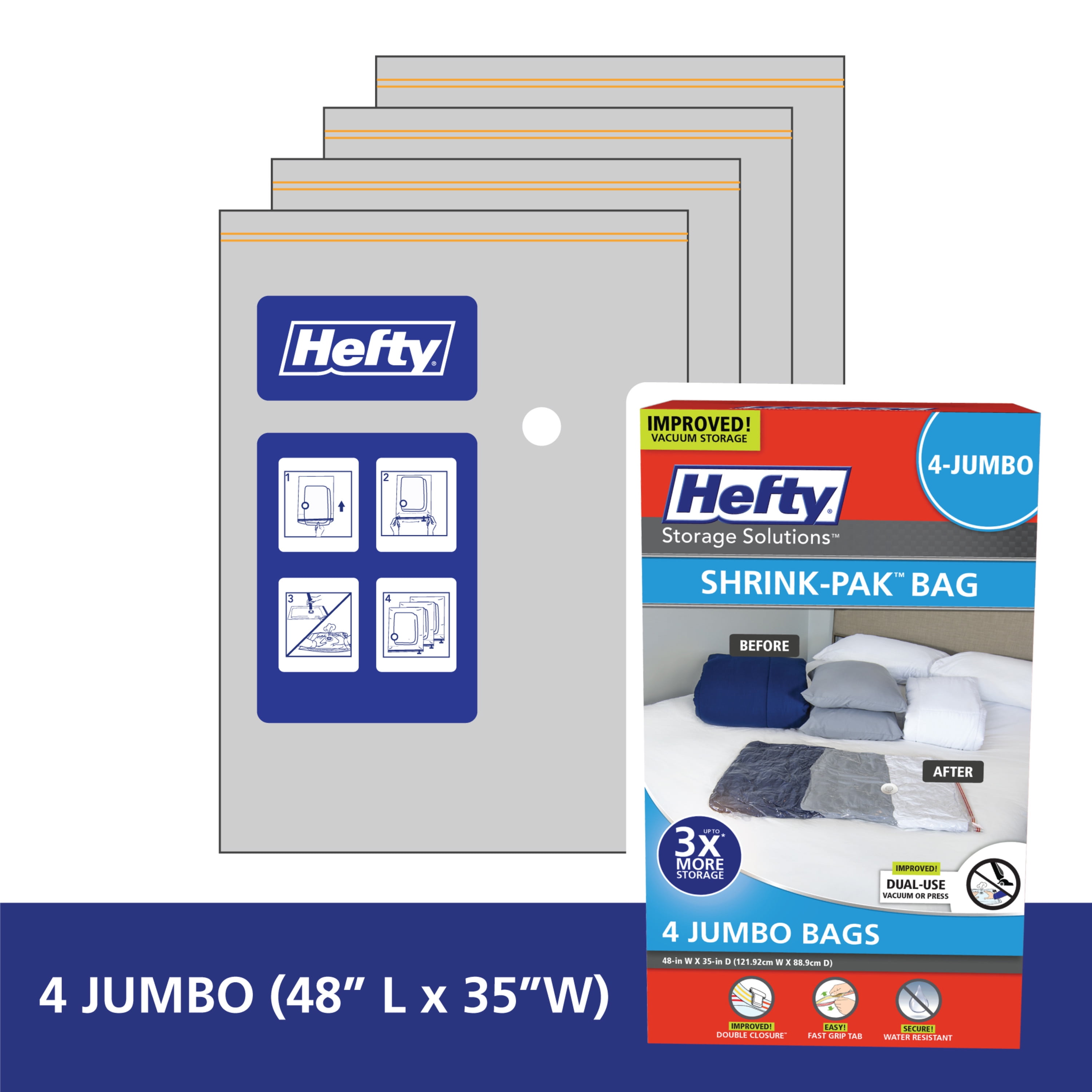 Hefty Shrink-Pak - 3 Jumbo Vacuum Storage Bags for under Bed Storage,  Clothing