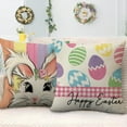 thumbnail image 4 of Happy Easter Bunny Decorative Throw Pillow Covers 18 x 18 Set of 4, Hello Peeps Rabbit Eggs Porch Patio Outdoor Pillowcase, Colorful Stripes Plaid Farmhouse Cushion Case Home Decor, 4 of 6