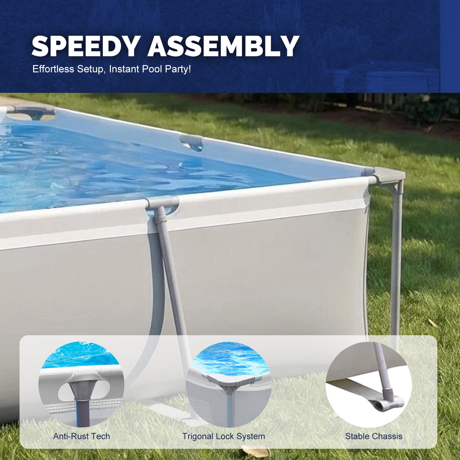Honeydrill 10ft x 6.8ft x 25.6in Frame Above Ground Pool Set with Filter Pump, Gray