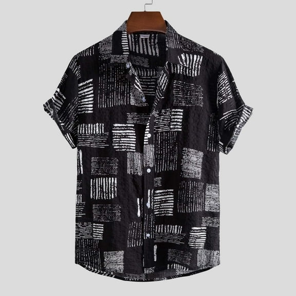 TIHLMK Mens Tshirts Men Hawaiian Short Sleeve Beach Shirt Printed Summer Casual Button Down Shirts