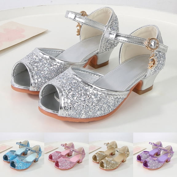 CAIXIA Dressy Sandals Girls Girls High Heels Sandal for Girls Open Toe Ankle Buckle Strap Dress Shoes for Little Big Kids In Wedding Party Block Chunky Pump Sandals,1.5