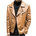 thumbnail image 2 of IYTR Men's Leather Jackets Solid Color Long Sleeve Jacket Fashion Street Style Leather Jackets with Pocket Zipper Lapel Yellow XXXL, 2 of 5
