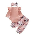 thumbnail image 3 of WISWELL 3Pcs Baby Girl's Romper Tops Bodysuit Flower Pants Headband Outfits Clothes Set 9-12 Months, 3 of 5