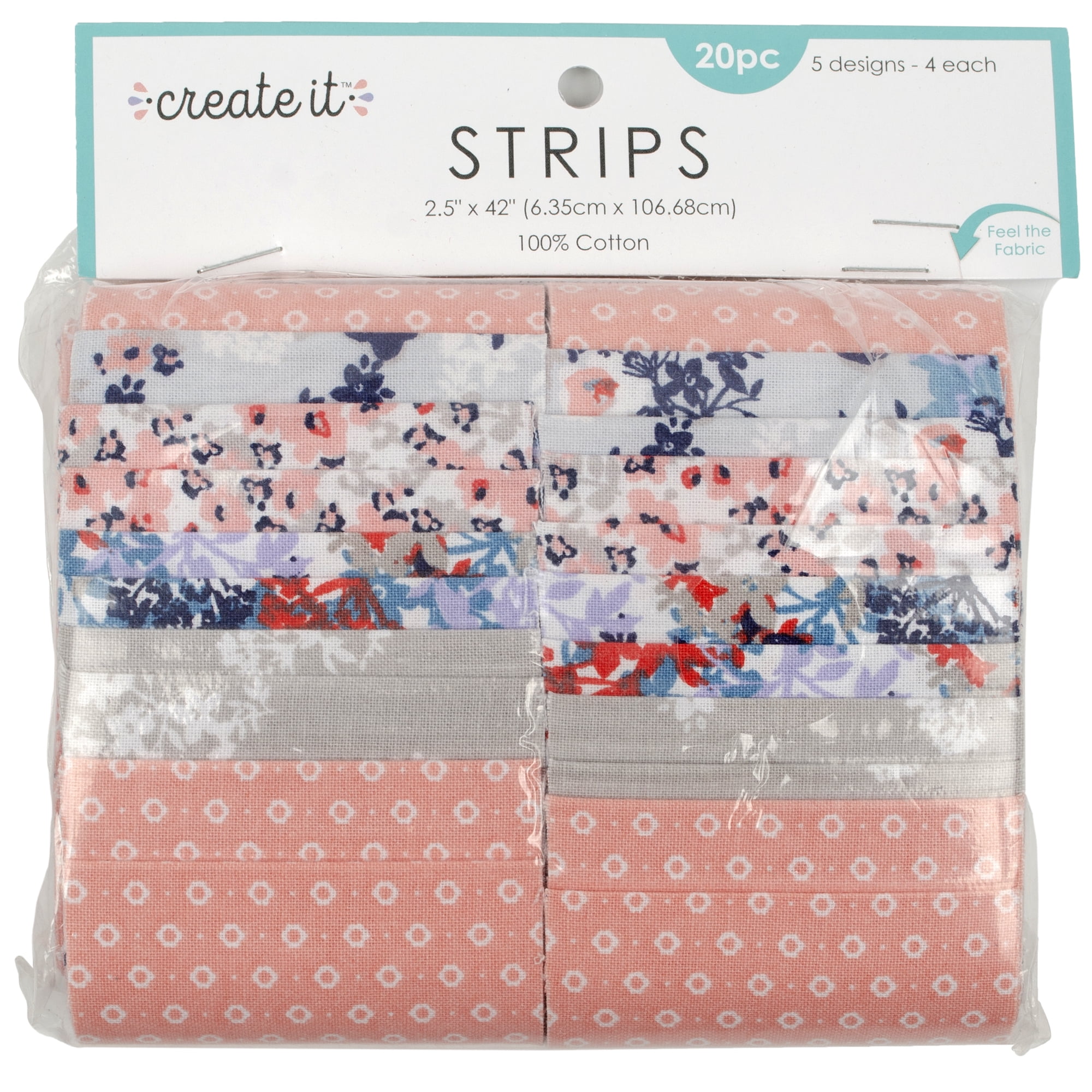 Create It 2.5'x42' Cotton Ditsy Floral Precut Strips, Multicolor, 20 Piece