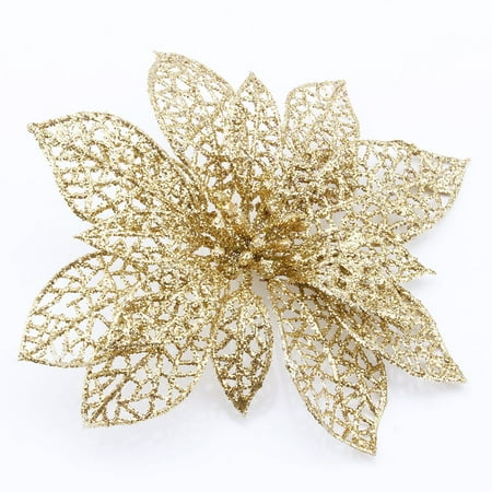 Garden Ornaments Accessories (Dilwe 10 Pcs Colourful Glitter Artificial Hollow Flowers Wedding Party Christmas Xmas Tree Ornaments Home Garden Valentine's Day)