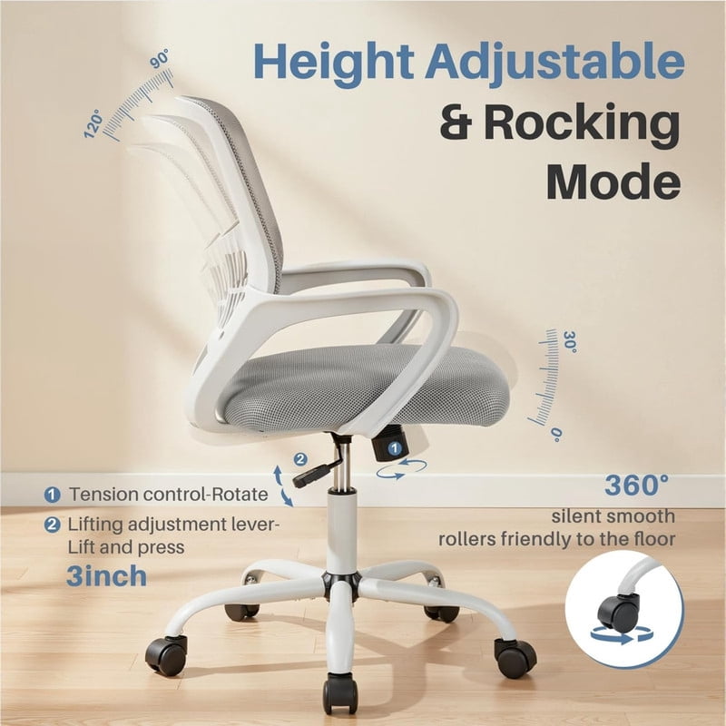 Kelno Drafting Chair Adjustable Height Office Chair Lumbar Support Swivel Ergonomic Desk Chair, Grey