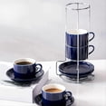 thumbnail image 3 of Porcelain Stackable Cappuccino Cups with Saucers and Metal Stand, B, 3 of 5