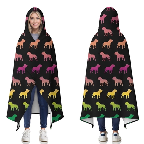 Wearable Blanket,Rainbow Puppy Hooded Wearable Flannel Blanket for Adults & Teens,Winter Poncho Shawl Wrap Cape Cozy Anti-Pill,50"x60"