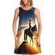 thumbnail image 1 of Easygdp Azure Sky Western Desert Cowboy para Vestido Transpirable de Mujer, Vestido Suelto de Manga Corta con Pliegues y Bolsillos para el Verano, 1 of 7