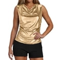 thumbnail image 3 of TaTaai Women's Casual Shiny Top Cowl Neck Sleevelest Draped Design Solid Color Glittery Metallic Blouse Stretchy Slim Fit Spring Summer Daily Party Wear Gift, 3 of 8
