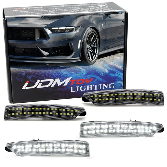 4pc Set Clear Lens Xenon White Full LED Dotted Front & Rear Side Marker Light Kit For Ford 2024-up Mustang (S650)