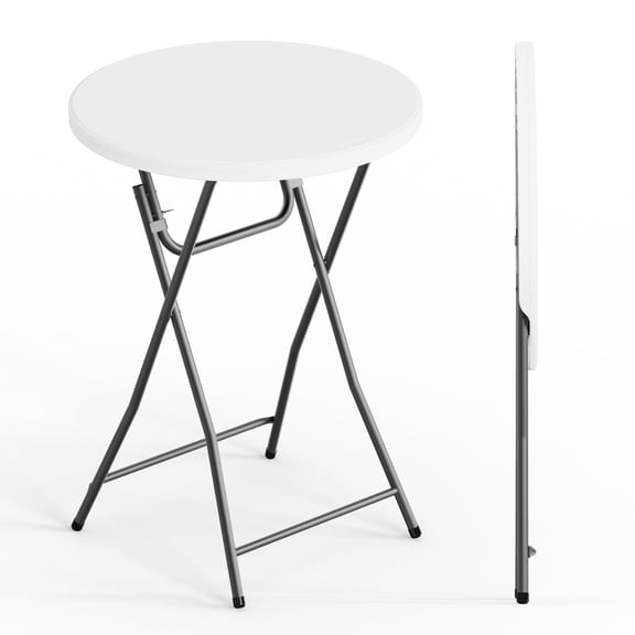 WASUHE 32in Folding Cocktail Table, Round Plastic Bar Height Folding Table w/Thick Table Top, Ideal for Parties, Patio, Backyard, Dining, Wedding, 400lb Capacity, White