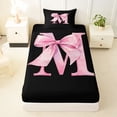thumbnail image 3 of Manfei Watercolor Bow Letter M Twin Sheet Sets for Girls, Black Pink Initial Bedding, 3pcs, 3 of 5