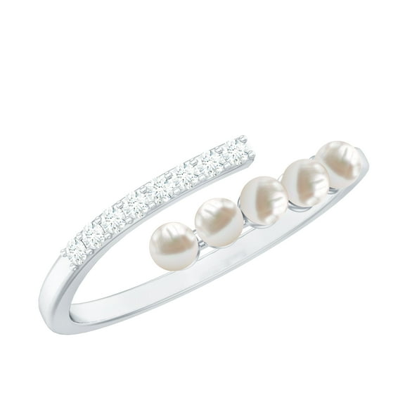 Rosec Jewels Handpicked Freshwater Pearl Wrap Ring with Diamond for Women (AAA Quality), 925 Sterling Silver, US 4.00
