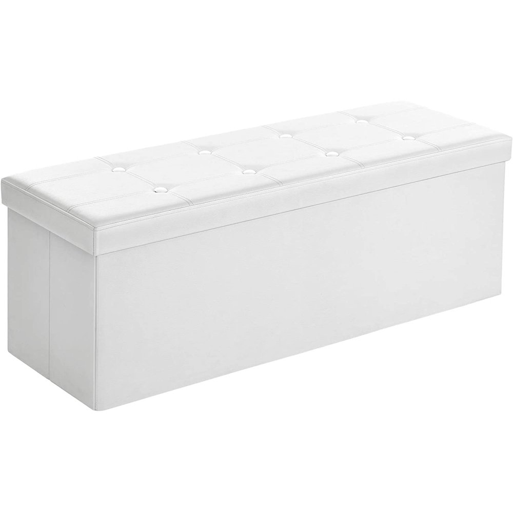 SONGMICS 43 Inches Faux Leather Folding Storage Ottoman Bench, White
