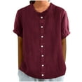thumbnail image 3 of Blusas para mujer,Blusa de encaje con botones para mujer, cuello redondo, manga 3/4, poliéster, ideal para uso diario, sopatenor, 3 of 8