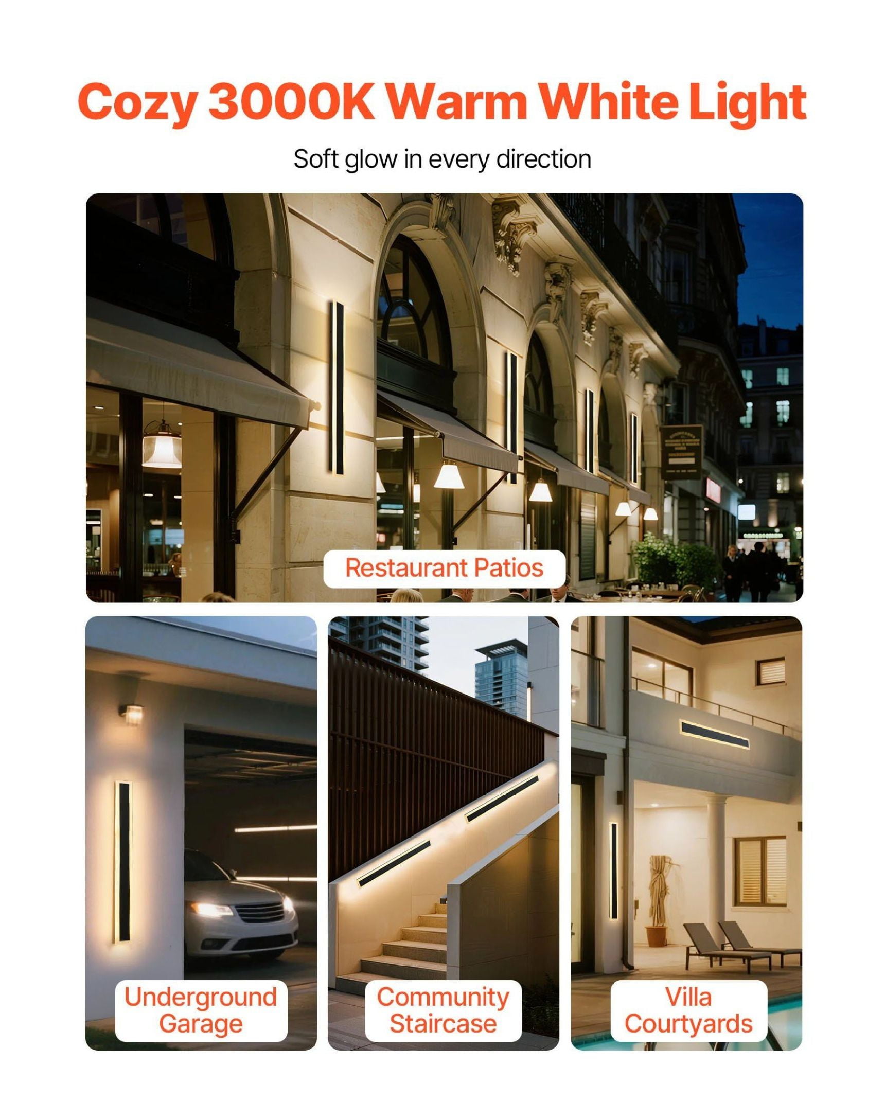 Outdoor Wall Lights 2 Pack, 31.5" Modern Exterior Sconce, 3000K Warm White, IP65 Waterproof Wall Mount for House Porch Garage