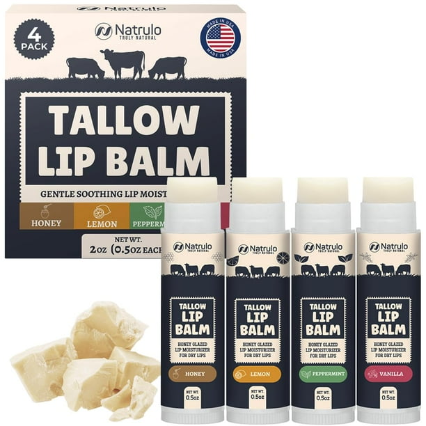 Bálsamo labial Natrulo Beef Tallow con cera de abeja, paquete variado, hidratante
