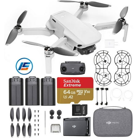 DJI Mavic Mini Fly More Combo Ultralight Foldable 3-Axis GPS Quadcopter Drone with 2.7K FHD Camera - 30 Mins Flight Time, 2.5 Mile Range, 3 Batteries, Carrying Bag, 64GB Memory Card and More
