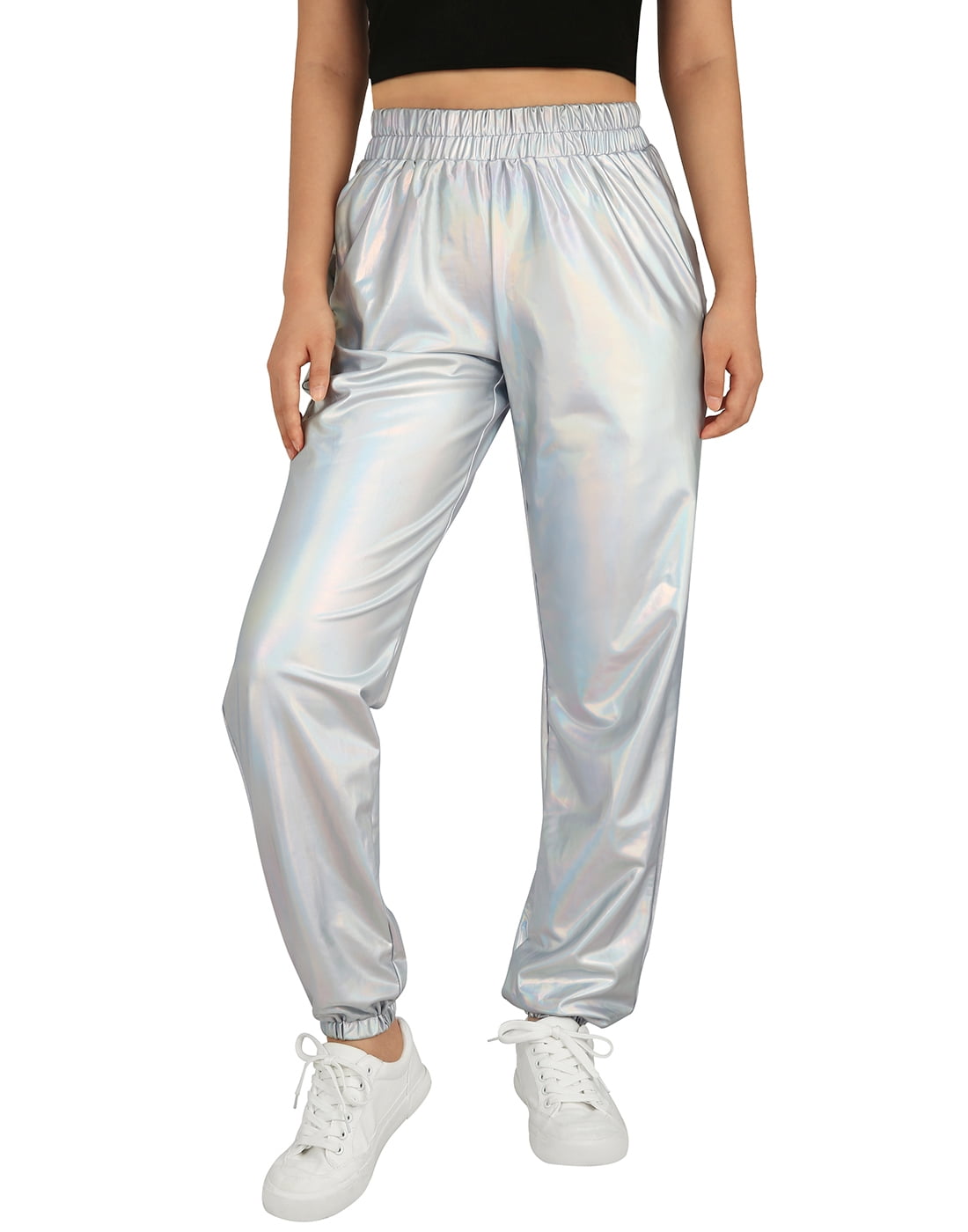 high waisted metallic pants