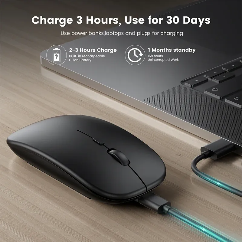 Wireless Mouse Bluetooth-Compatible Gaming Mouse (Dual Mode:BT+2.4Ghz) Ergonomic Rechargeable Mice for PC/Laptop/Macbook