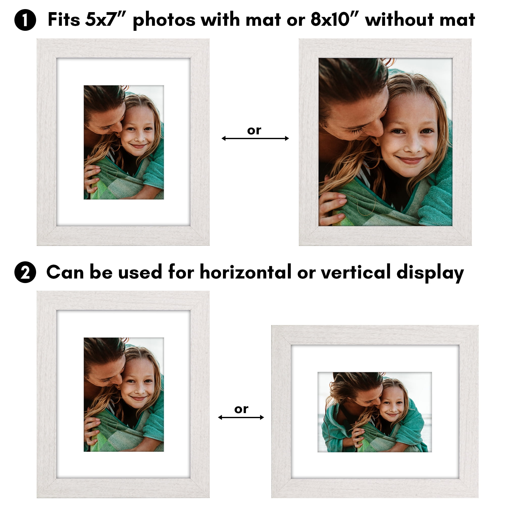 Americanflat 8x10 Picture Frame with Shatter-Resistant Glass with 5x7 Mat Display Photo Hudson Wide - White