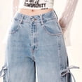thumbnail image 5 of Women's Jeans - Fashionable Women's Wide Leg Denim Pants with Bow Tie Loose Fit Long Trousers for Autumn Style Soft Cropped Jeans,Color:Blue,Size:XL, 5 of 9
