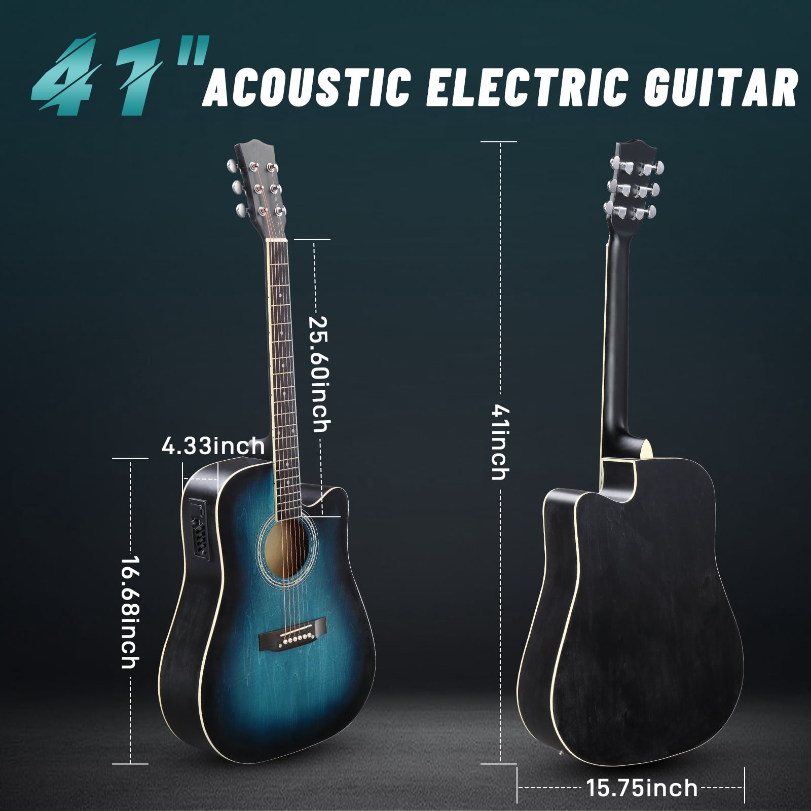41-Inch Basswood Top Matte Binding Folk Guitar, Equipped With 10w Amplifier, Gig Bag, Tuner And Other Accessories, Blue Rubbed
