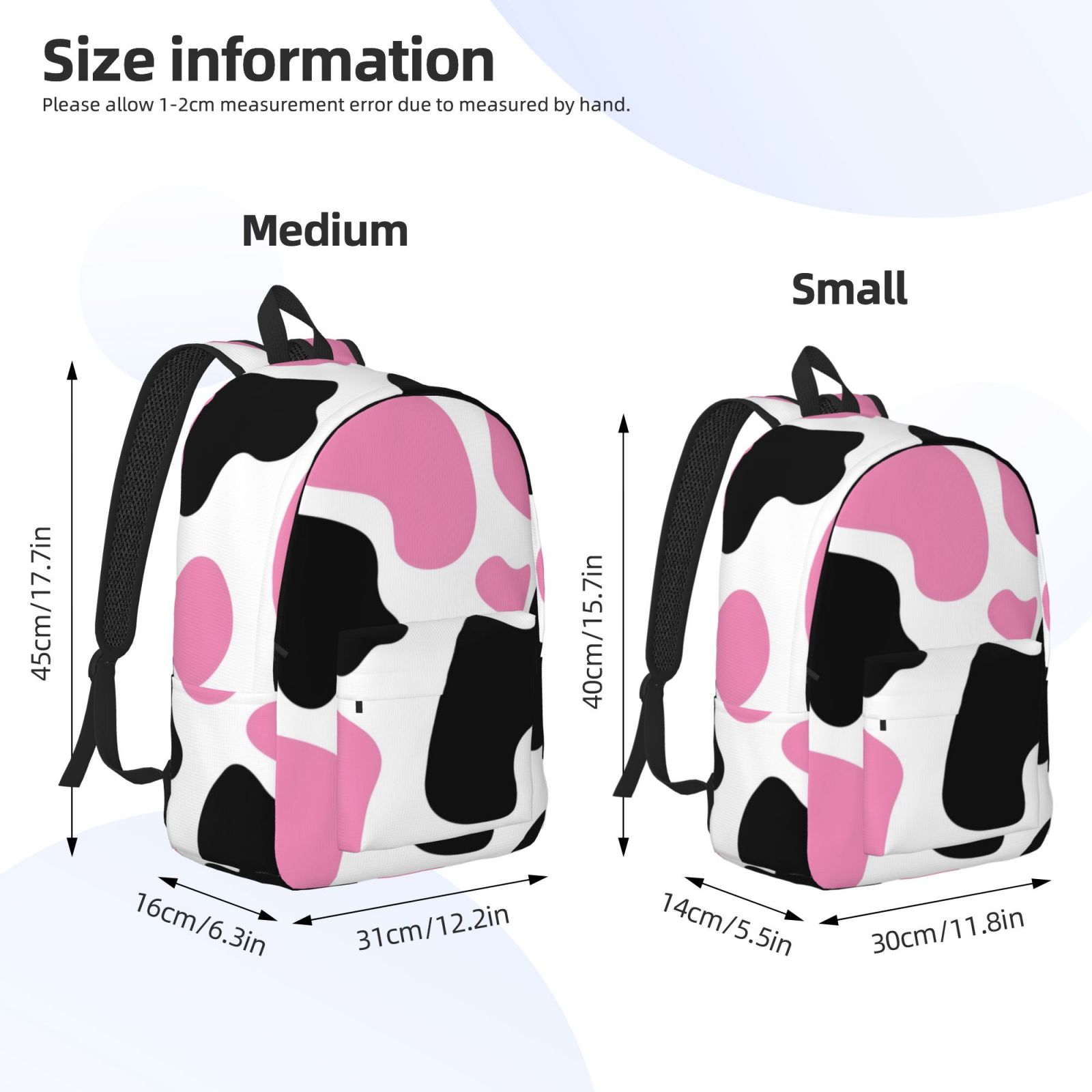 Vsdgher Cow Spots Print Canvas Backpack Travel Rucksack Unisex Knapsack 15.7/17.7Inch Laptop Backpack for Work,College -Small