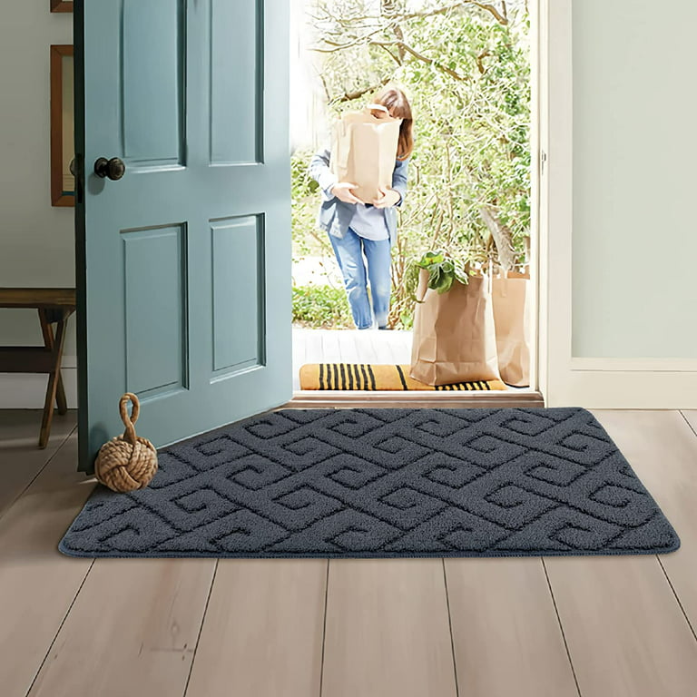 DEXI Indoor Doormat, Non Slip Absorbent Resist Dirt Entrance Rug, 32X48  Large Size Machine Washable Low-Profile Inside Floor Door Mat, Grey