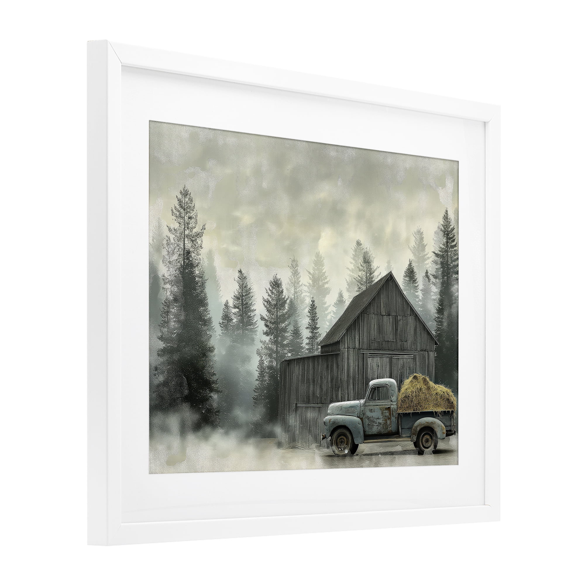 Stupell Industries Vintage Pickup at Misty Barn White Framed Print Under Glass, design by Imagine It Images