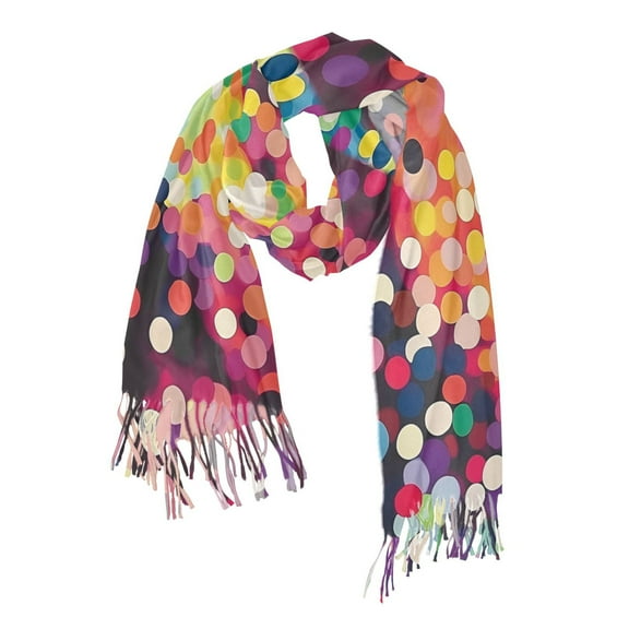 FORMRS Womens Scarf Winter Soft Long Big Warm Shawls Wrap Tassel Scarves, Green Colorful Circles