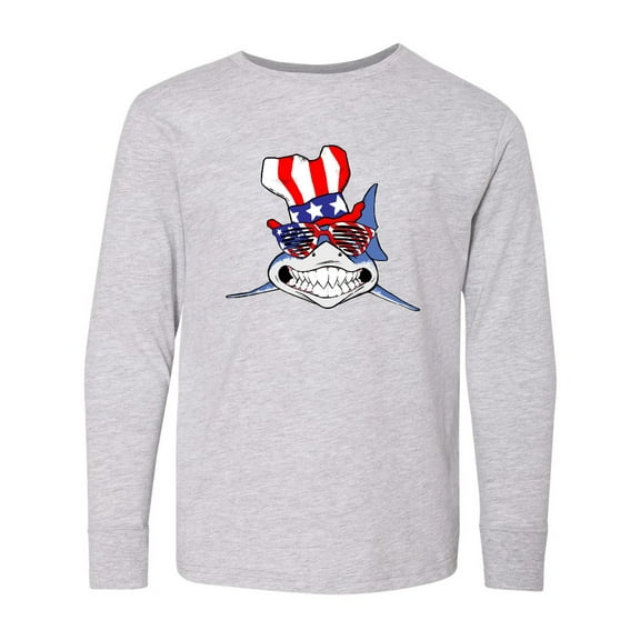 Inktastic 4th of July Patriot Shark Long Sleeve Youth T-Shirt
