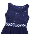 thumbnail image 4 of Miaeowve Kids Flower Girl Dress Floral Lace Sequins Sleeveless Zipper Back Birthday Party Ball Gown with Waist Belt Navy Blue 12, 4 of 7