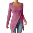 thumbnail image 1 of NINGMENG Hauts pour Femmes Couleur Unie Col Carré Chandails Asymétriques Manches Longues Tunique Décontractée d'Automne Chandail T-Shirts Manteau, Rouge, P, 1 of 8