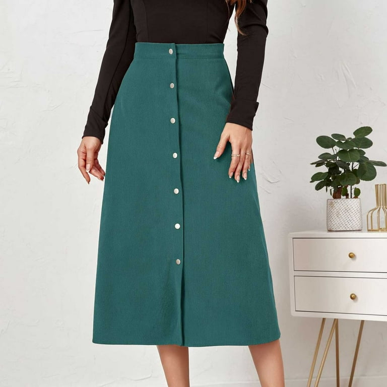 【BAON】Haruko Corduroy Midi Banding Skirt Annhoo Corduroy Skirts for Women Button down Casual High