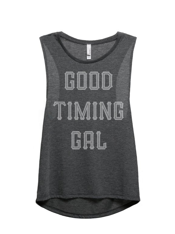 Good Timing Gal Women's Sleeveless Muscle Tank Top Charcoal Medium