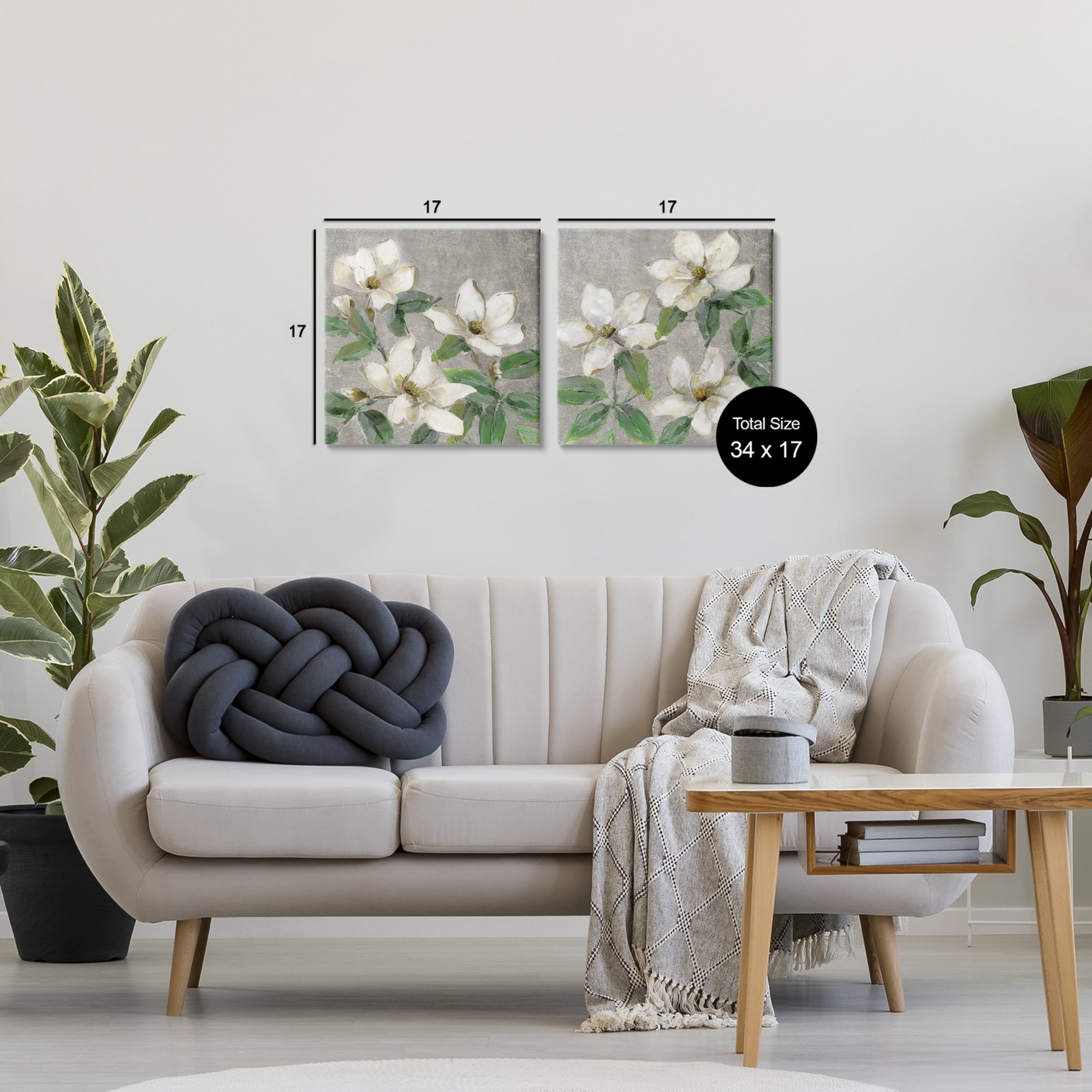 Stupell Industries Blooming Ivory Magnolias 2 Piece Canvas Wall Art Set, design by Sally Swatland