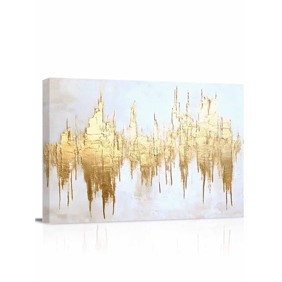 Abstract Gold Wall Art for Living Room,Canvas Picture Wall Decor for Bathroom Bedroom,Modern Minimalist Art White Gray Ripple Painting Artwork for Office Kitchen Hallway Dining Room Decor 12"x16"
