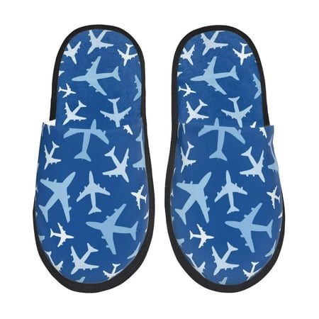 Balery Airplanes in the Sky Slient Indoor Furry Fleece Comfort House Shoes Soft Non-Slip Home Shoes Cotton slippers House Slippers-- Large