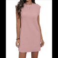thumbnail image 1 of Robe T-Shirt Courte d'Été pour Femme à Manches Cap, Col Rond, Décontractée, Ample, Basique, Mini, Rose G, 1 of 7