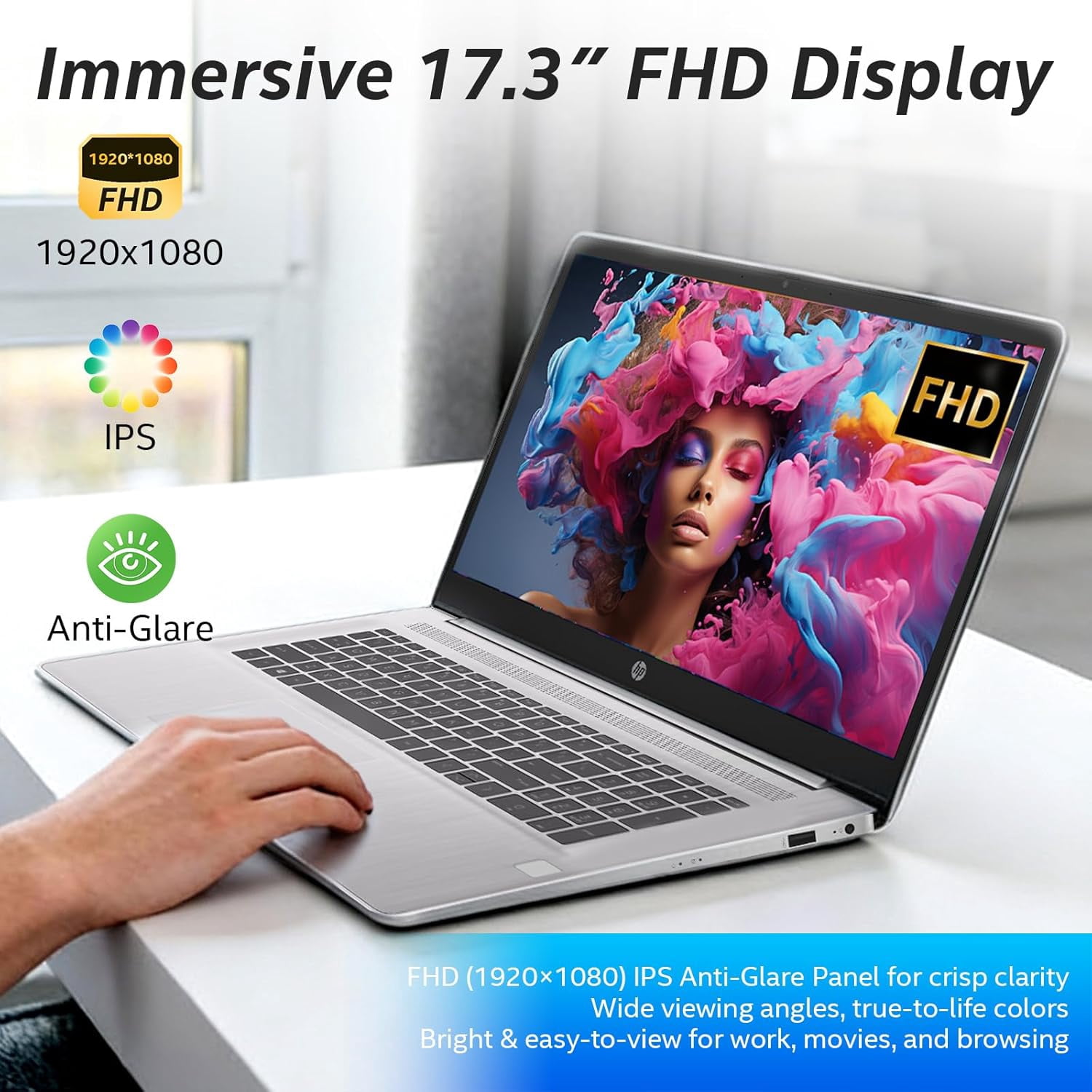 HP 17.3" FHD Laptop Computer for Business and Student, 12GB RAM, 512GB SSD, Intel Core i5-1334U, Backlit KB, Fingerprint, Numeric Keypad, Camera, Win11 Pro, Recolx AI Voice Recorder
