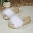 thumbnail image 5 of Samdudou Platform Sandals for Women Fluffy Faux Fur Slip On Wedge Slippers Elevated Heel Open Toe Slides Fashion Summer Footwear Casual Dressy Indoor Outdoor Shoes, 5 of 9